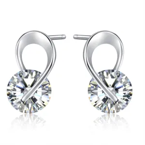 Fashion Women's Creative Design Twisted Brass Zircon Leaf Stud Earrings