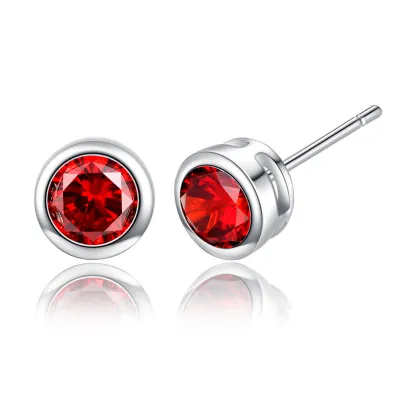 Women Colored Zircon Brass Stud Earrings Geometric Style