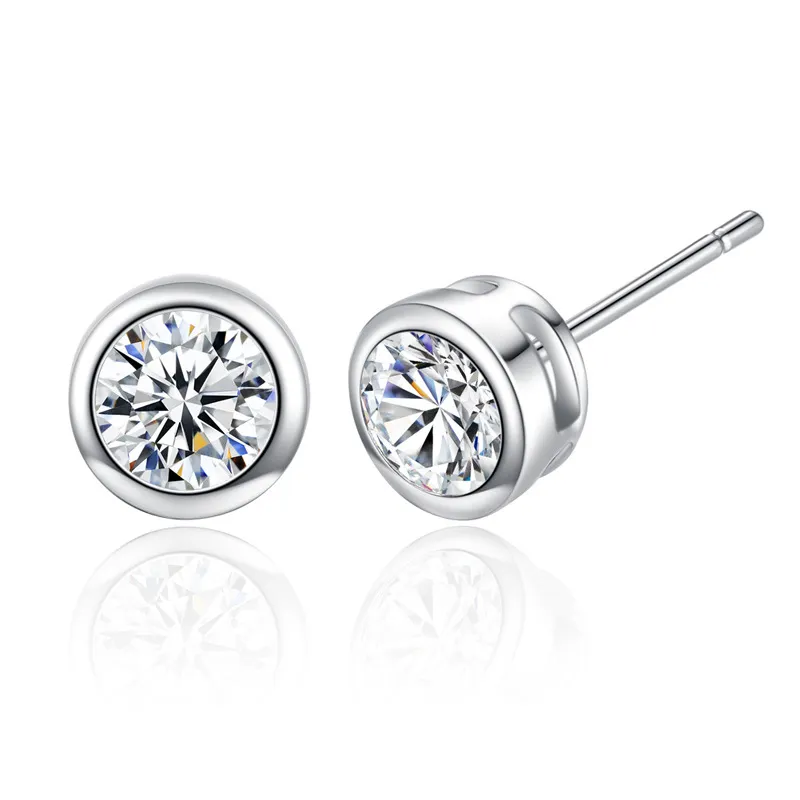 Women Colored Zircon Brass Stud Earrings Geometric Style