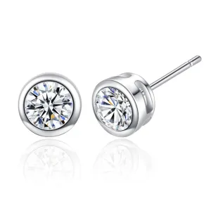Women Colored Zircon Brass Stud Earrings Geometric Style