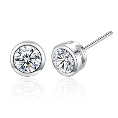Women Colored Zircon Brass Stud Earrings Geometric Style