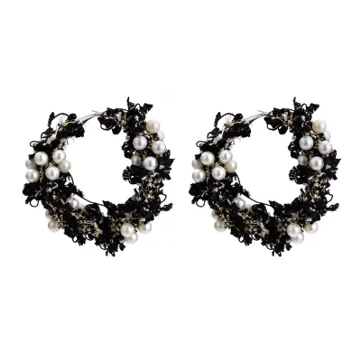 Unique Lace Flower Imitation Pearl Design Vintage Women Hoop Earrings