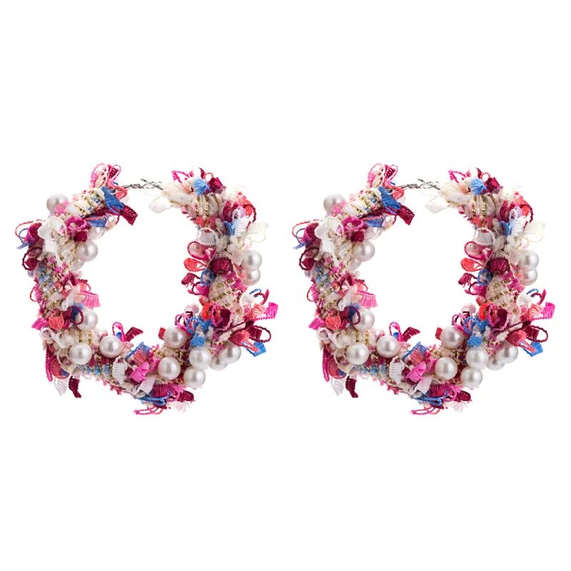 Unique Lace Flower Imitation Pearl Design Vintage Women Hoop Earrings