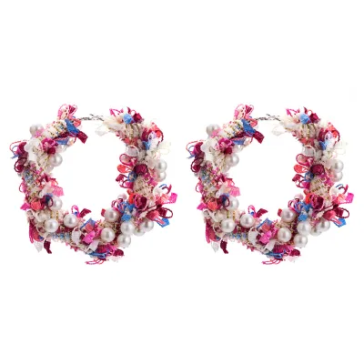 Unique Lace Flower Imitation Pearl Design Vintage Women Hoop Earrings