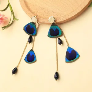 Wholesale Fashion Women Fan Shape Feather Tassel Earrings Acrylic Alloy 11cm