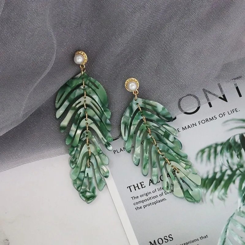 Acrylic Tropical Leaf Pattern Drop Earrings for Women Fashion Jewelry