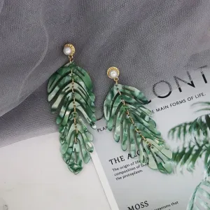 Acrylic Tropical Leaf Pattern Drop Earrings for Women Fashion Jewelry