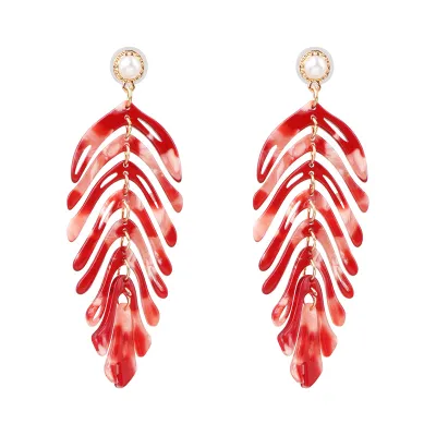 Acrylic Tropical Leaf Pattern Drop Earrings for Women Fashion Jewelry