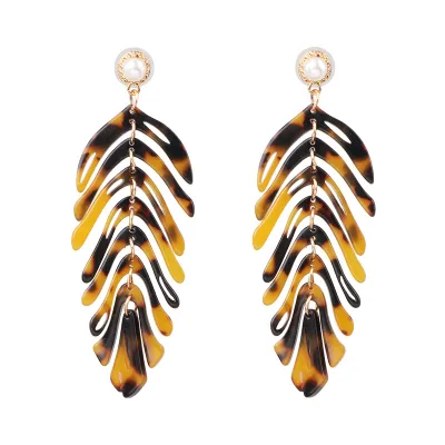 Acrylic Tropical Leaf Pattern Drop Earrings for Women Fashion Jewelry