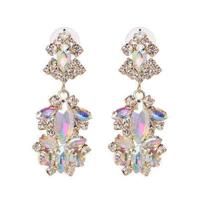 Women Exaggerated Layered Golden Alloy Crystal Drop Earrings