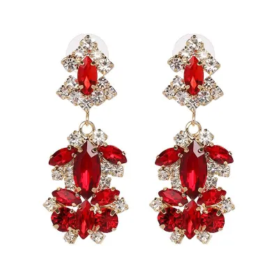 Women Exaggerated Layered Golden Alloy Crystal Drop Earrings