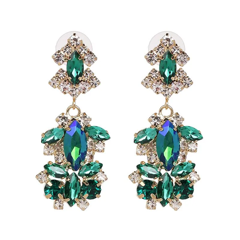 Women Exaggerated Layered Golden Alloy Crystal Drop Earrings