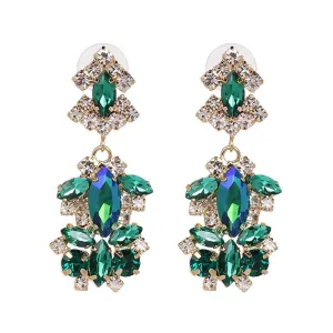 Women Exaggerated Layered Golden Alloy Crystal Drop Earrings