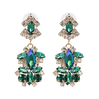 Women Exaggerated Layered Golden Alloy Crystal Drop Earrings