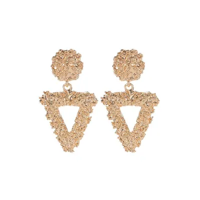 Geometric Hollow Triangle Rose Pattern Carving Alloy Earrings for Women