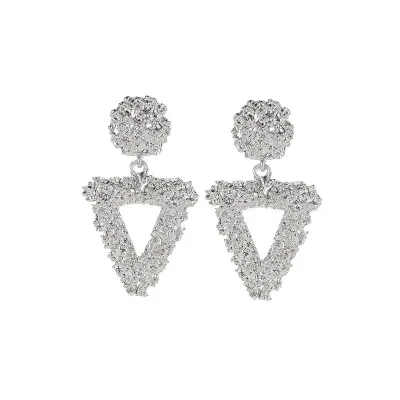 Geometric Hollow Triangle Rose Pattern Carving Alloy Earrings for Women
