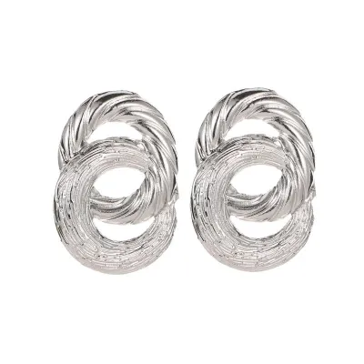Double Layer Hollow Round Shape Carving Alloy Earrings