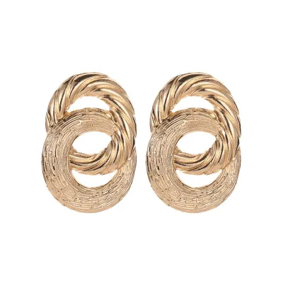 Double Layer Hollow Round Shape Carving Alloy Earrings