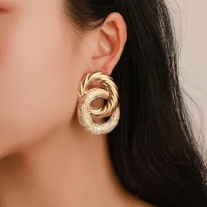 Double Layer Hollow Round Shape Carving Alloy Earrings