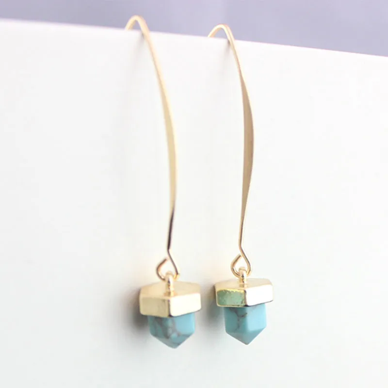 Women's Geometric Alloy Earrings with Turquoise Stone Decor