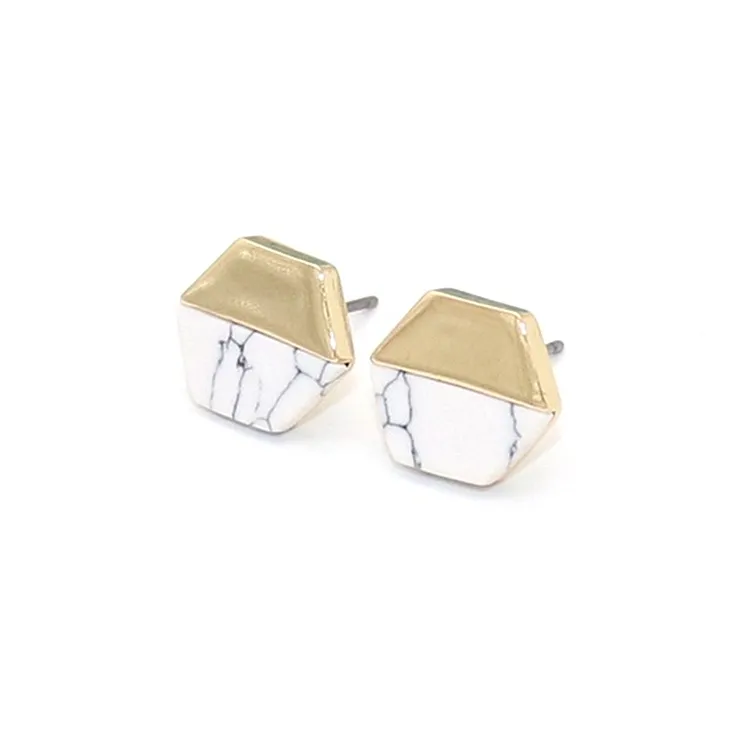Simple Geometric Turquoise Stone Design Stud Earrings for Women