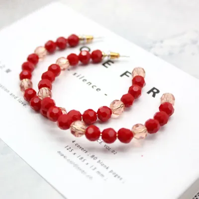 Women Vintage Glass Beads Design Colorful Hoop Earrings