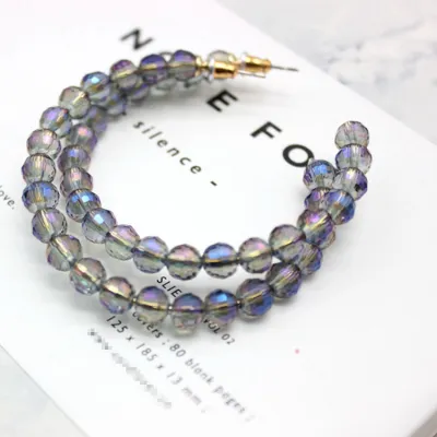 Women Vintage Glass Beads Design Colorful Hoop Earrings