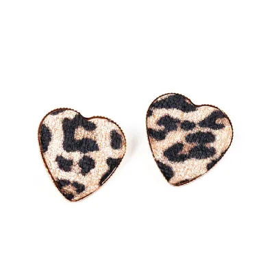Creative Simple Heart Shaped Leopard Snakeskin Shell Pattern Stud Earrings