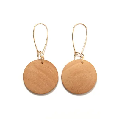 Simple Vintage Pattern Women Round Shape Wooden Earrings