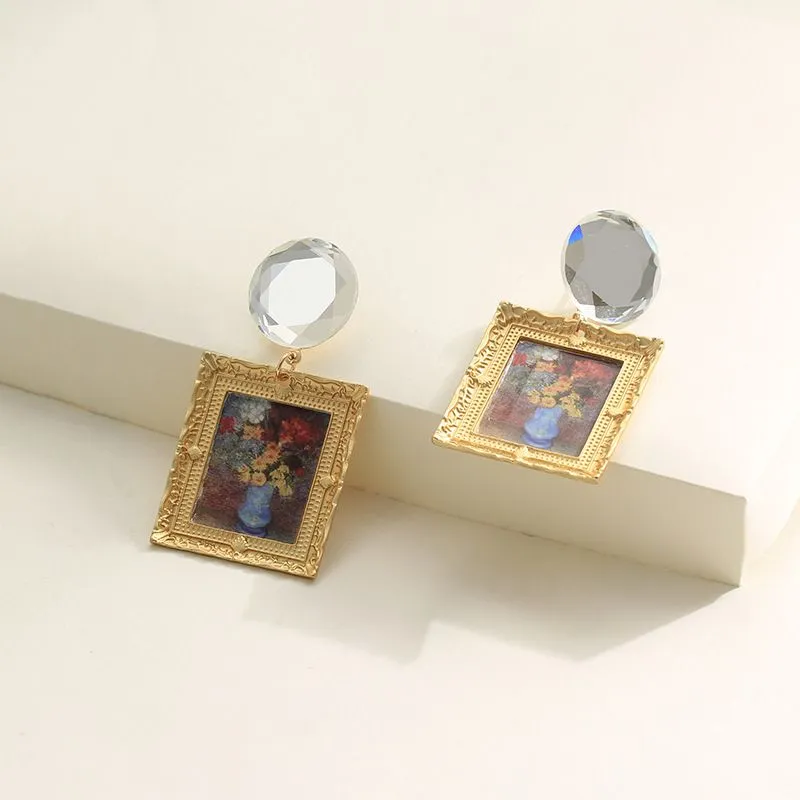 Vintage Women's Elegant Painting Design Geometric Acrylic Gemstone Earrings