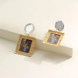 Vintage Women's Elegant Painting Design Geometric Acrylic Gemstone Earrings