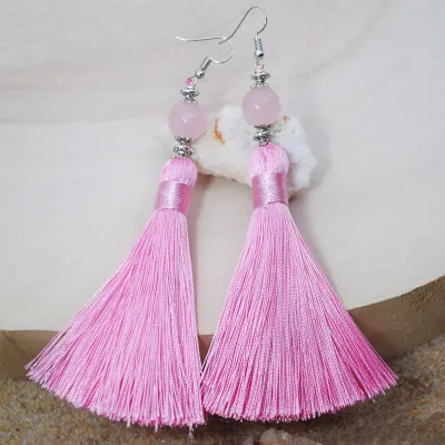 New Boho Ethnic Handmade Stone Beads Tassel Earrings for Women