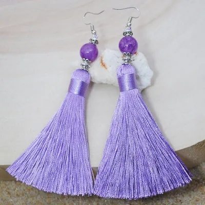 New Boho Ethnic Handmade Stone Beads Tassel Earrings for Women