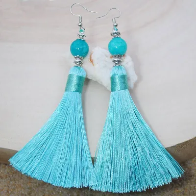 New Boho Ethnic Handmade Stone Beads Tassel Earrings for Women