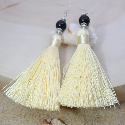 New Boho Ethnic Handmade Stone Beads Tassel Earrings for Women