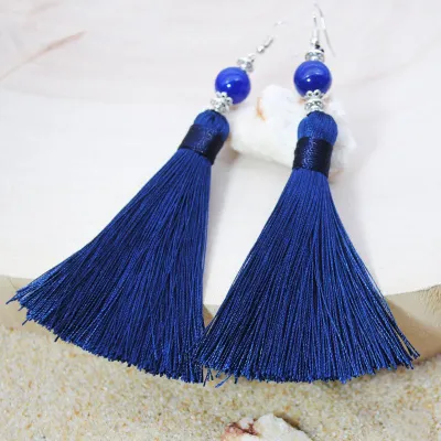 New Boho Ethnic Handmade Stone Beads Tassel Earrings for Women