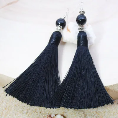 New Boho Ethnic Handmade Stone Beads Tassel Earrings for Women