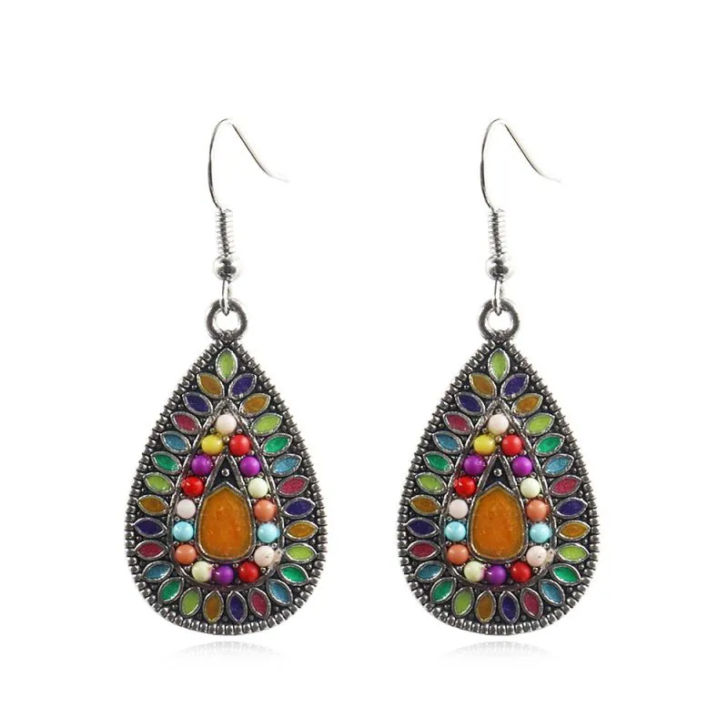 Bohemia Style Women Creative Multicolor Enameled Drop Shape Alloy Earrings