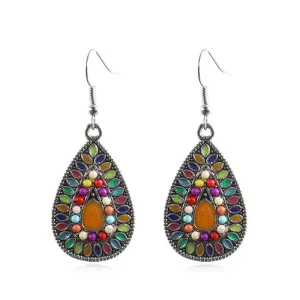 Bohemia Style Women Creative Multicolor Enameled Drop Shape Alloy Earrings
