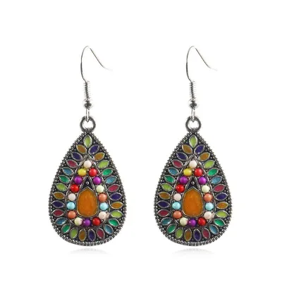 Bohemia Style Women Creative Multicolor Enameled Drop Shape Alloy Earrings