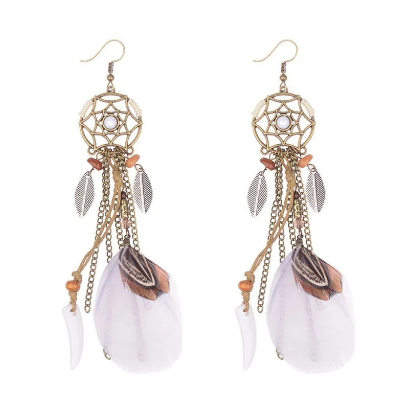 Bohemian Style Dream Catcher Feather Tassel Earrings for Women