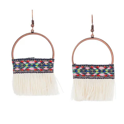 Women Boho Vacation Style Hollow Half Round Tassel Earrings
