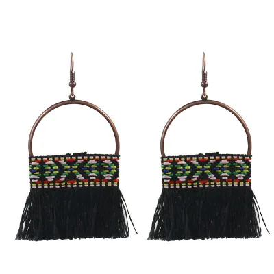 Women Boho Vacation Style Hollow Half Round Tassel Earrings