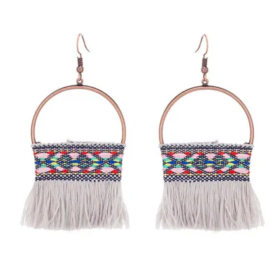 Women Boho Vacation Style Hollow Half Round Tassel Earrings