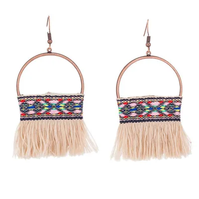 Women Boho Vacation Style Hollow Half Round Tassel Earrings
