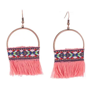 Women Boho Vacation Style Hollow Half Round Tassel Earrings
