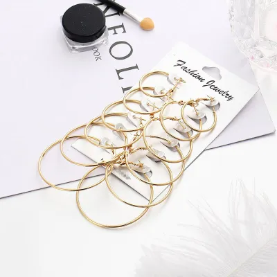 6 Pcs Personality Circle Combination Earrings Set Alloy Multi Size