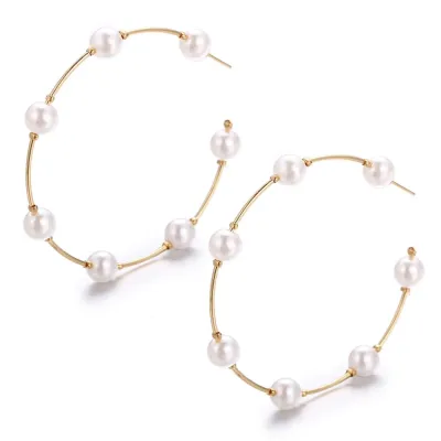 Pearl Decor C-shaped Handmade Women Unique Crystal Alloy Earrings
