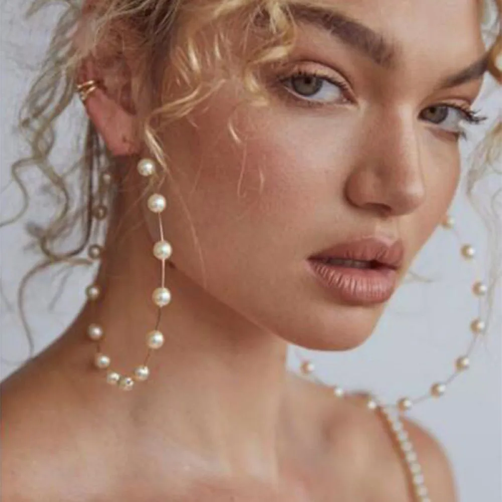 Pearl Decor C-shaped Handmade Women Unique Crystal Alloy Earrings