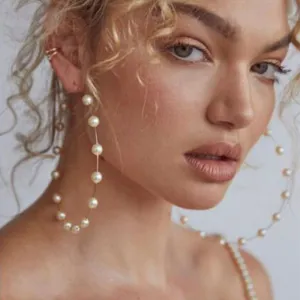 Pearl Decor C-shaped Handmade Women Unique Crystal Alloy Earrings